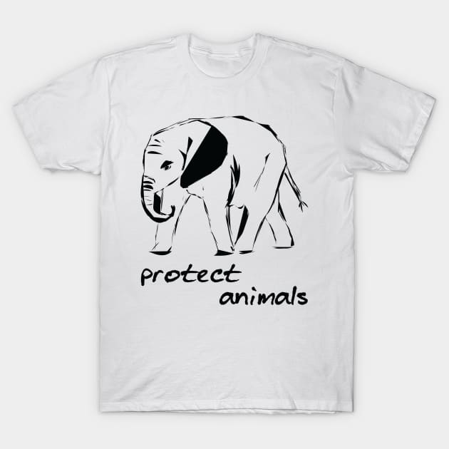 protect animals - elephant ink sketch T-Shirt by Protect friends